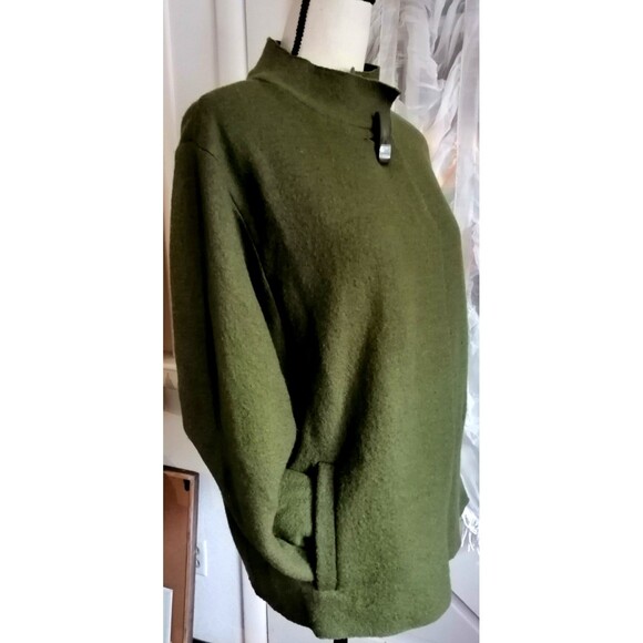 Vintage Women Large Raw Wool Cardigan Sweater Jacket Green High Neck - Picture 2 of 3